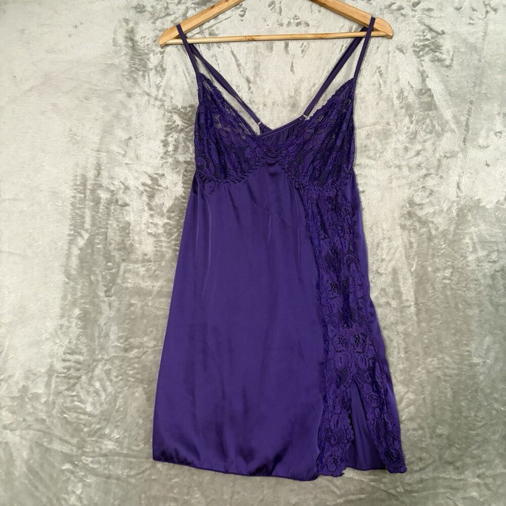 Avidlove Chemise Nightgown 18W Purple Satin Lace Trim Plus Size Slip Coquette